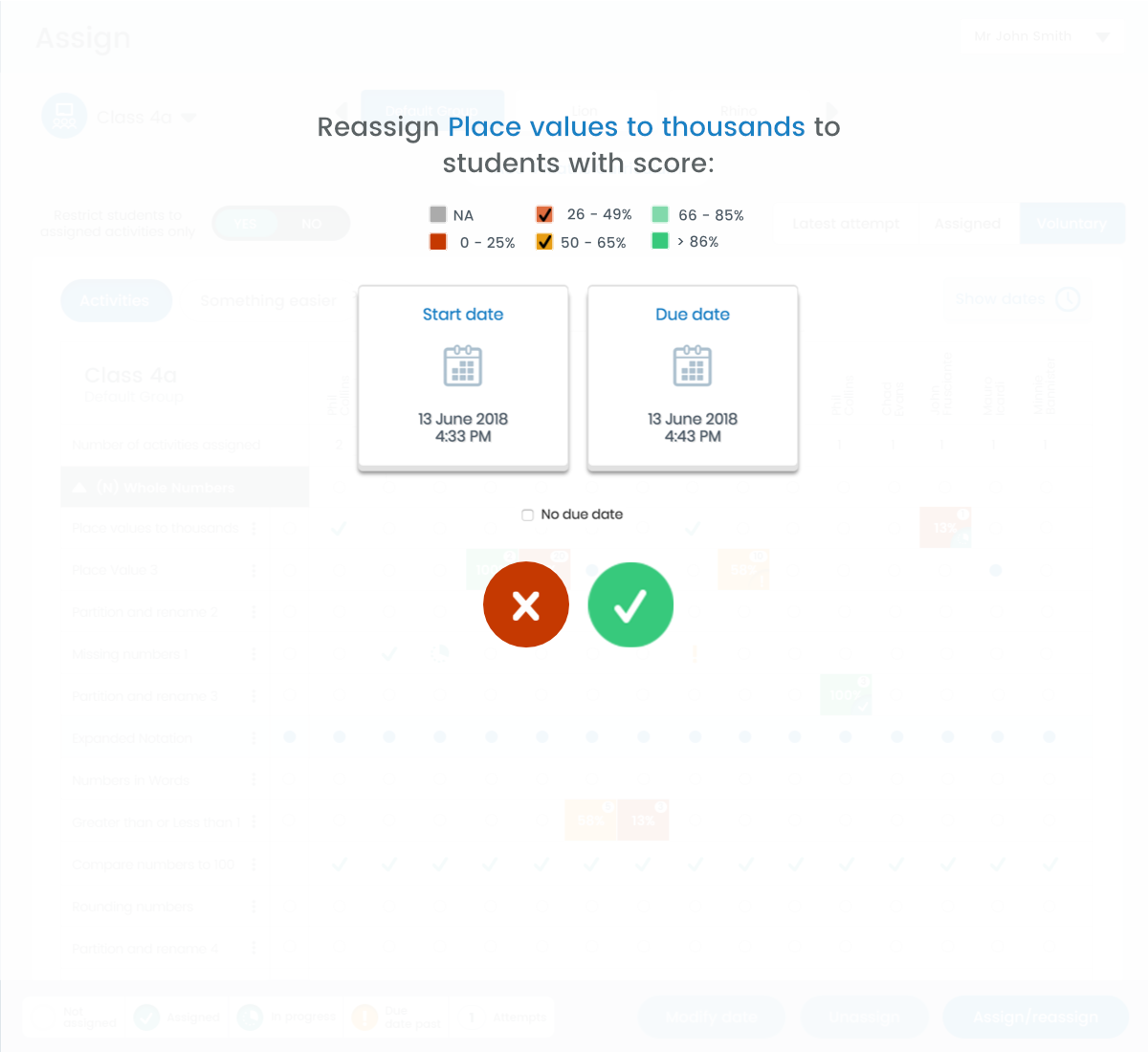 Assign modal view